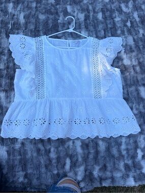 Jennifer & Grace 100% cotton eyelet Lace Trim white Blouse Size XL